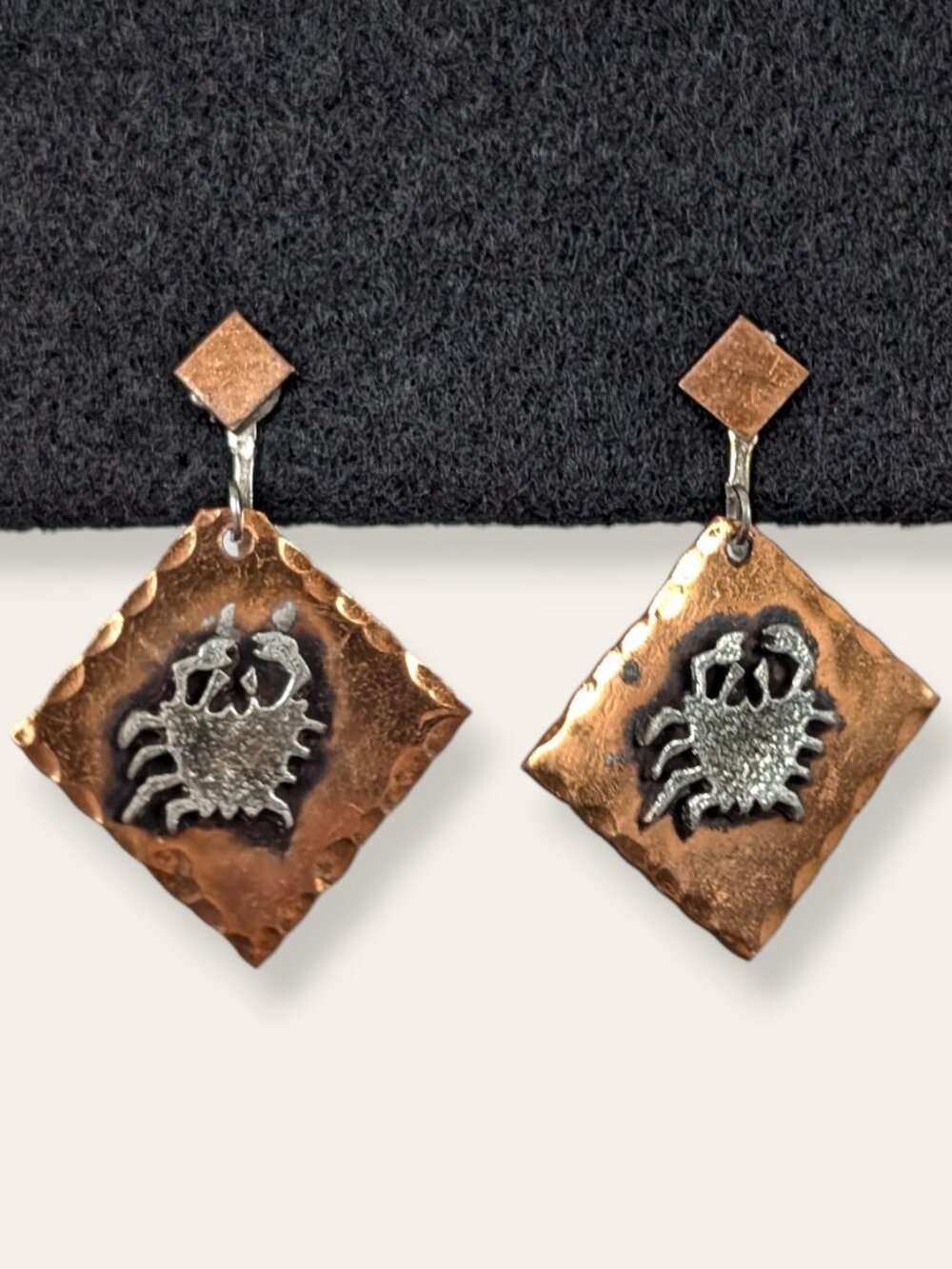 Vintage Mid-Century Mixed Metal Crab / Cancer Earrings